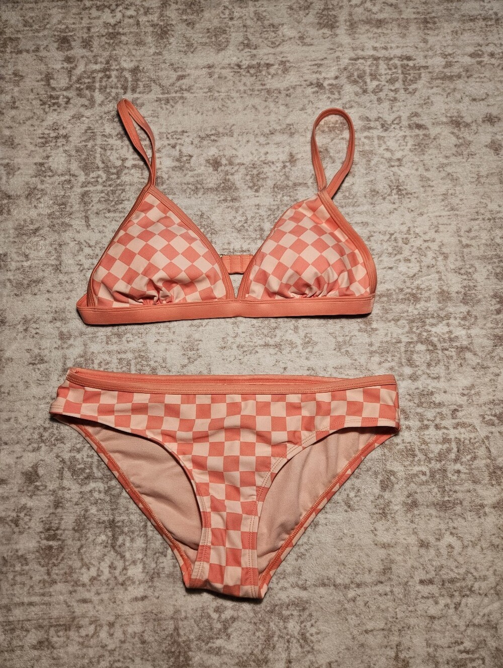 Kona Sol Coral Check Triangle Bikini Set
